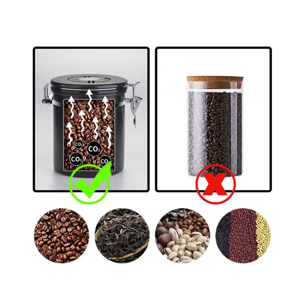 حافظة قهوة ستانلس ستيل 16oz أسود وخشب مع ملعقة - الصورة 4