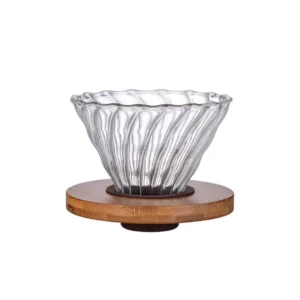 Glass wooden base coffee dripper V60-02