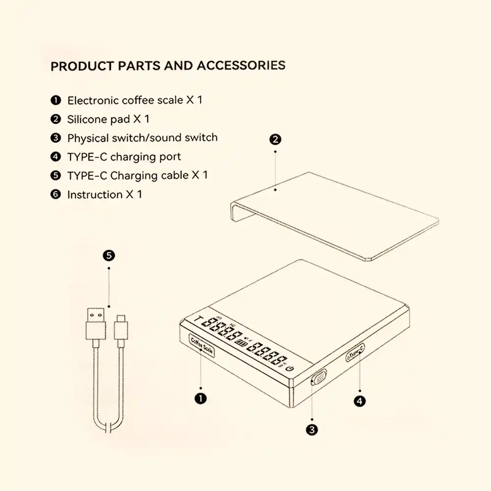 ميزان قهوة صغير قابل للشحن 95*90 *16 MM - الصورة 6